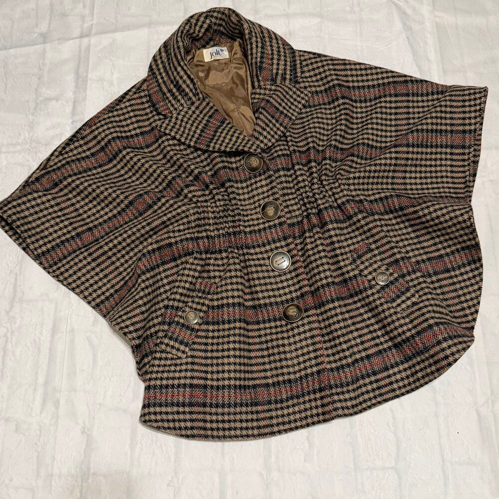 Jolt Brown Plaid Button-Up Cape Coat